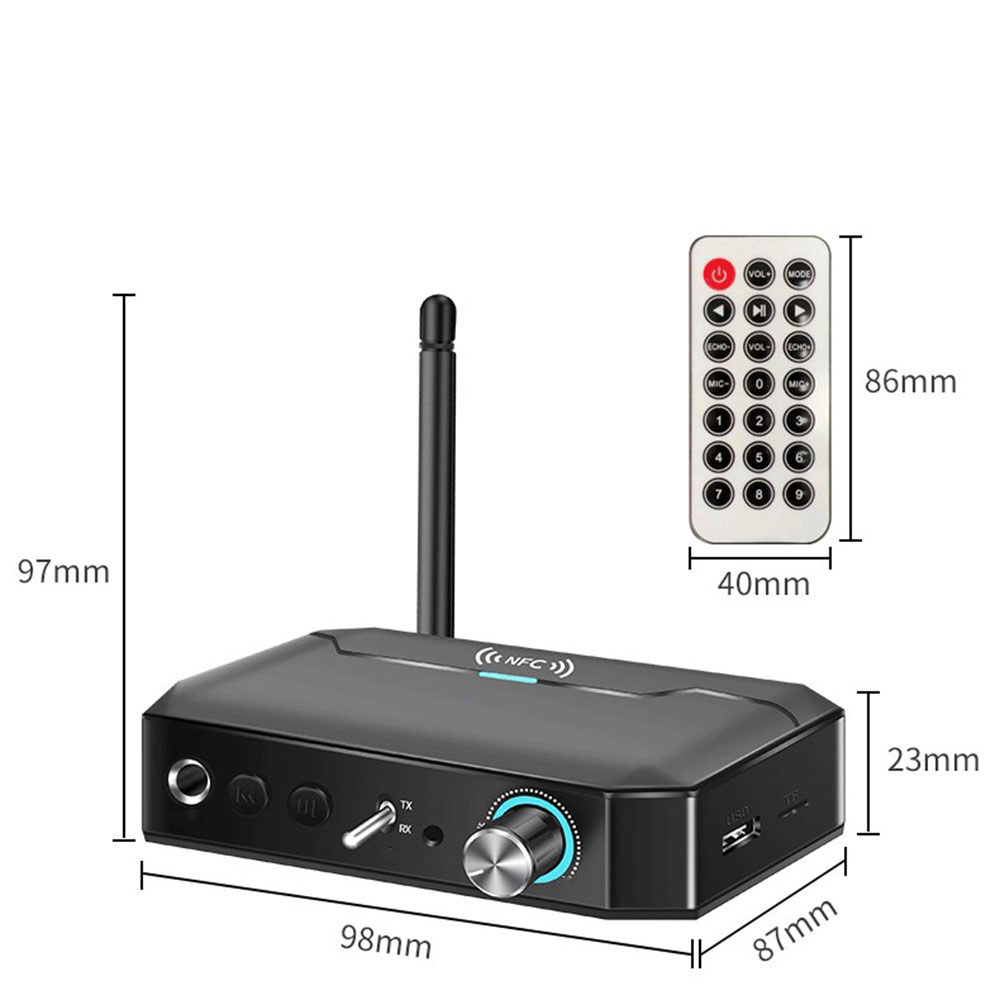 2in1 NFC Bluetooth 5.3 HD Audio Transmitter / Receiver mit Fernbedienung   3.5mm Klinke / Cinch / Micro SD / USB A Anschluss - Schwarz