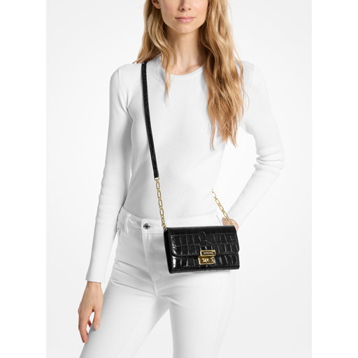 Michael Kors Tribeca Crocodile Crossbody, Black