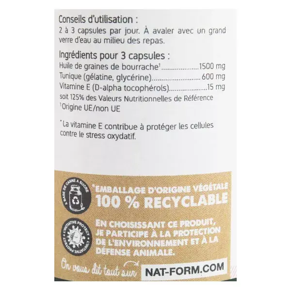 Óleo de Borragem Original Nat & Form com Vitamina E - 200 cápsulas