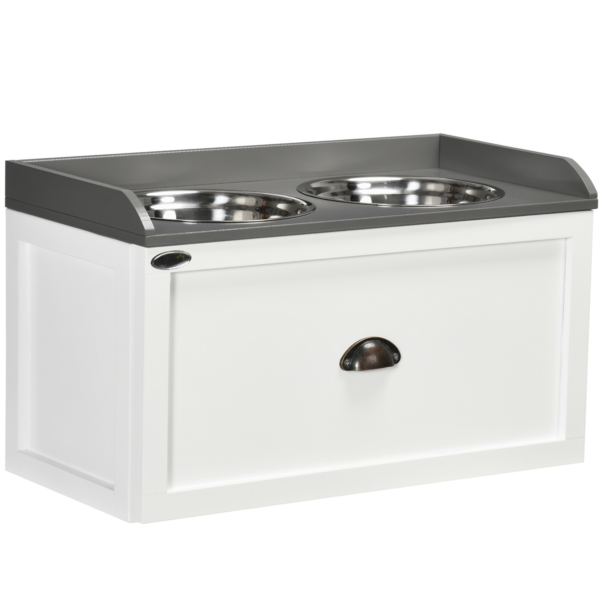 PawHut Futterstation mit Schublade grau, weiß 60L x 30B x 36H cm