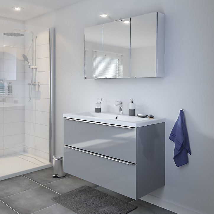 Meuble sous vasque à suspendre GoodHome Imandra gris 100 cm + plan vasque Nira