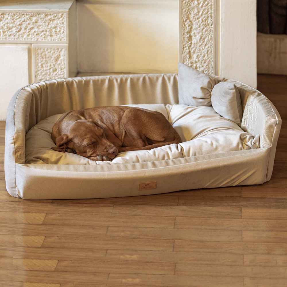 Couchage rembourré lit pour chiens harris 80, lavable, avec coussin, tweed et velours, beige