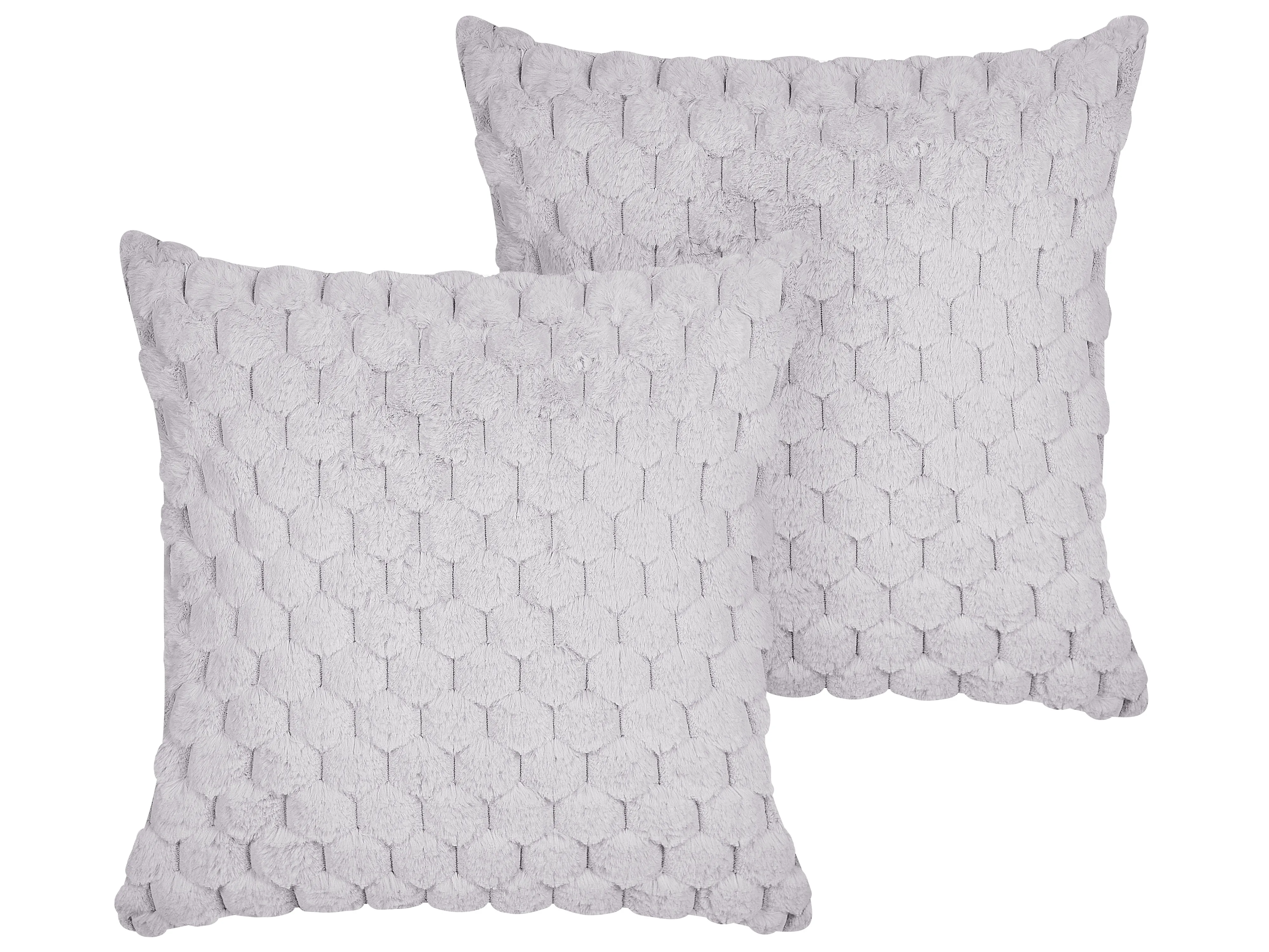 Set van 2 sierkussens PURSLANE Nepbont 43 x 43 cm Lichtgrijs geometrisch patroon
