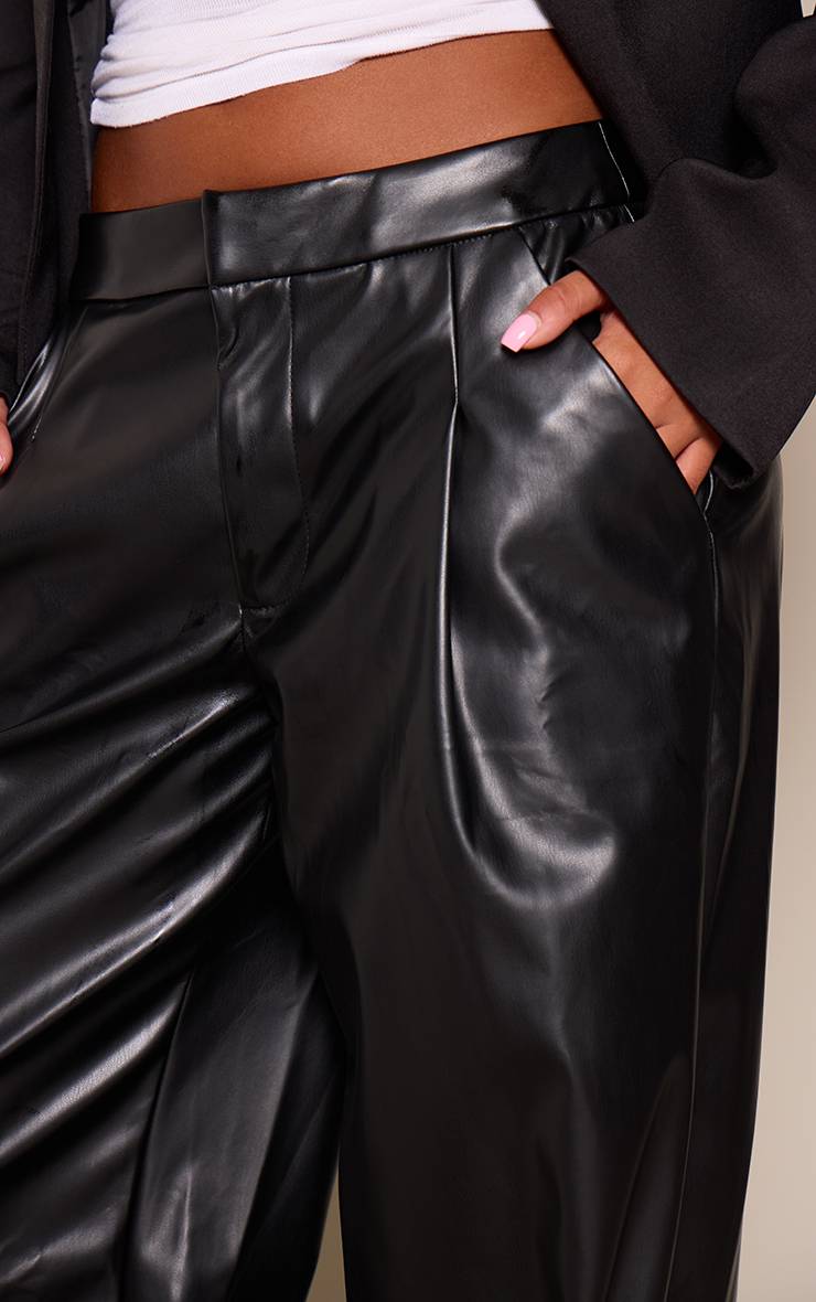 Noir Pantalon Plissé En Synthétiquecuir