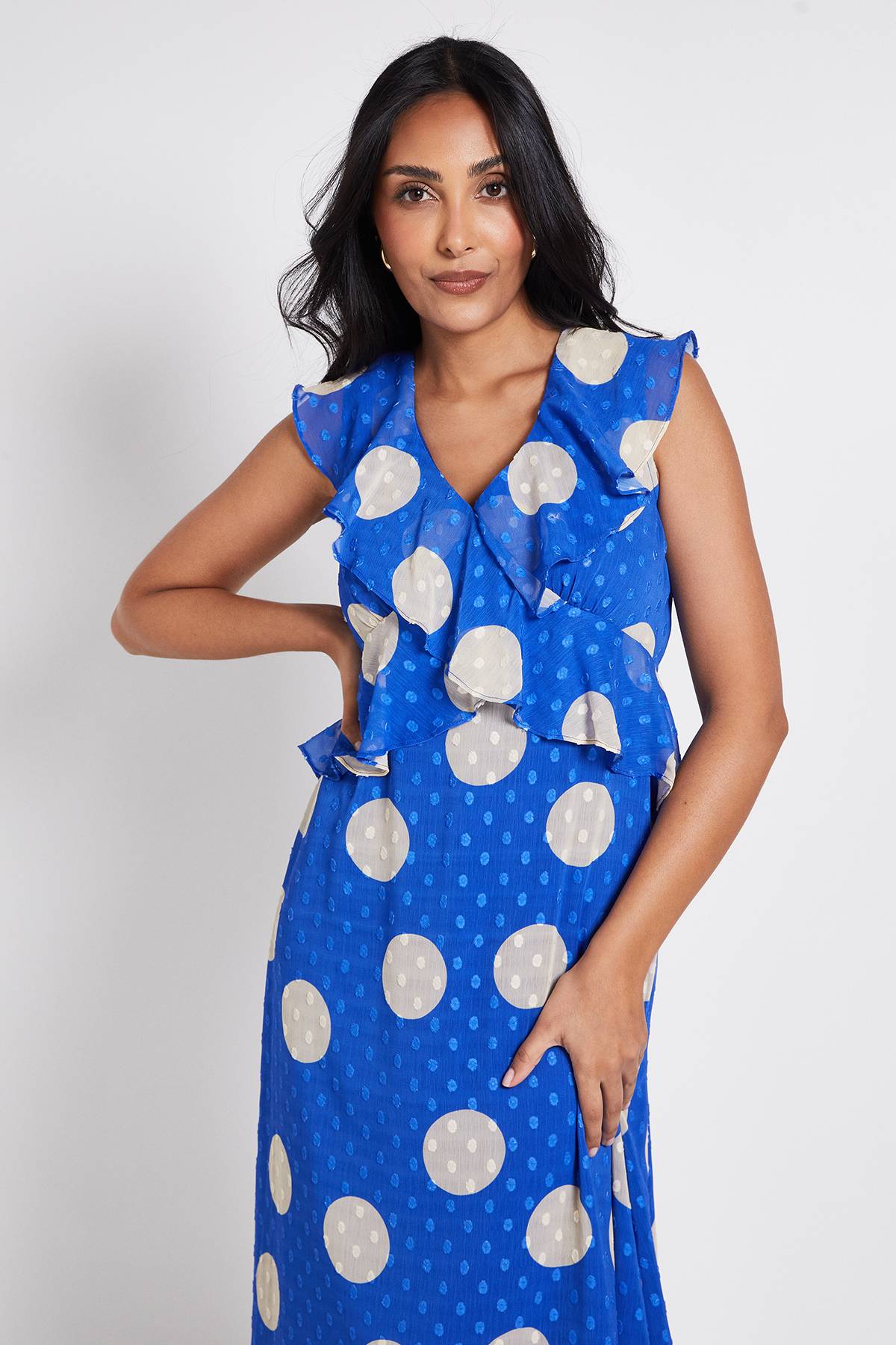 Wallis Robe Midi À Volants En Dobby À Pois Petite