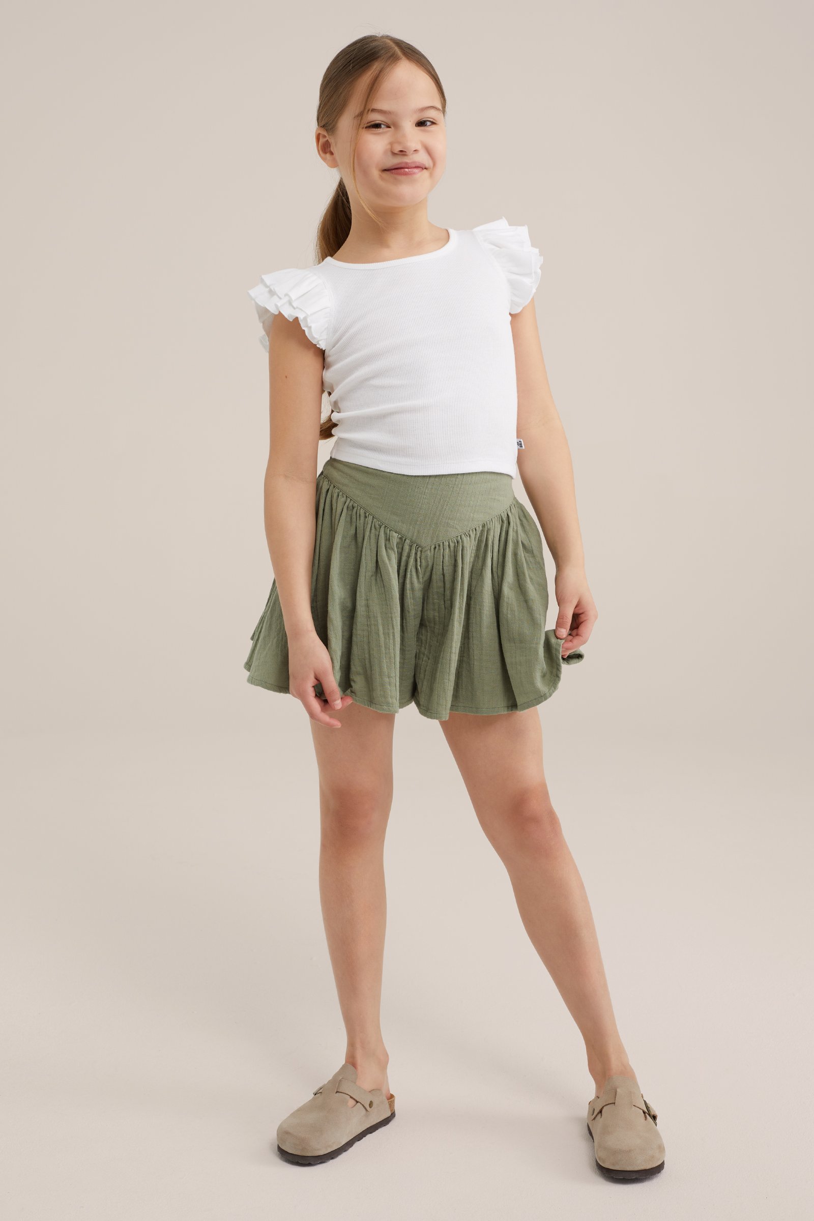 Meisjes cropped T-shirt met ruches WE Fashion Wit
