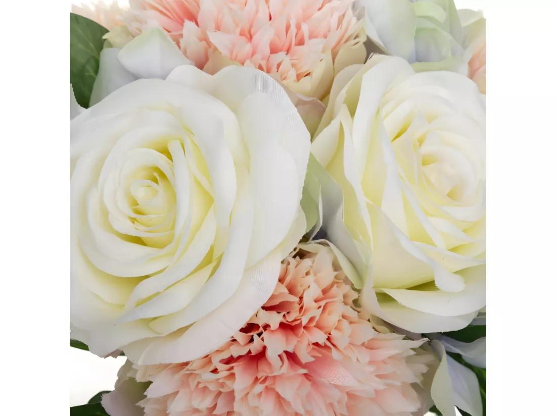 Bouquet de Fleurs artificielles Roses et Oeillets D. 20 x H. 26 cm
