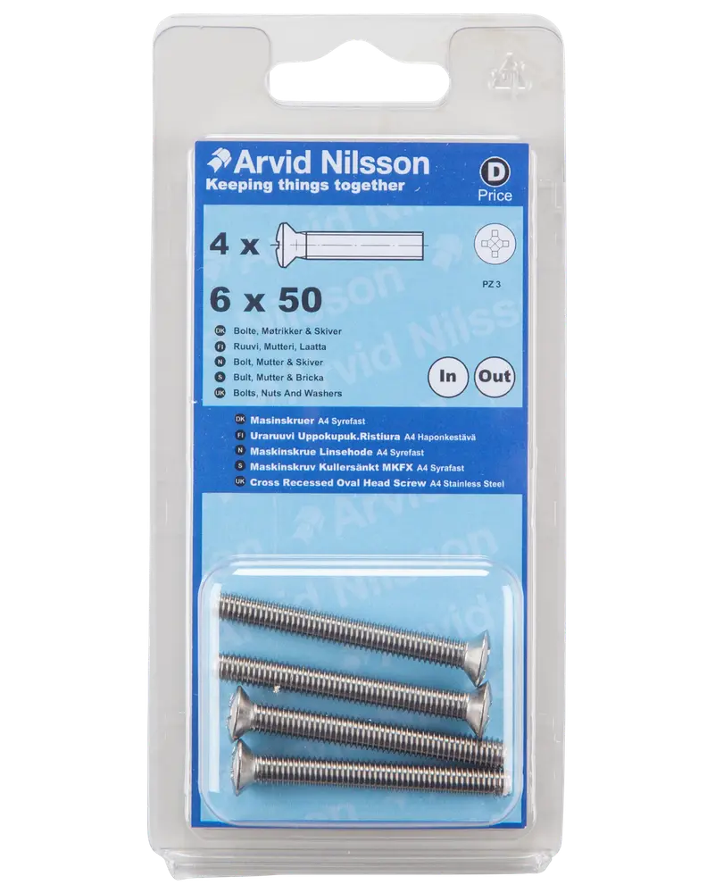 Arvid Nilsson Maskinskrue A4 LH M6 x 50 mm 4-pak
