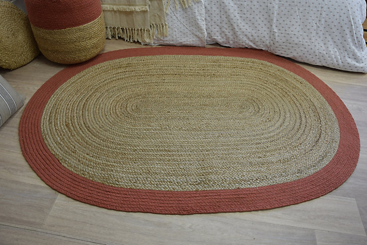 Tapis Bombay jute rouge et naturel 120 x 180 cm