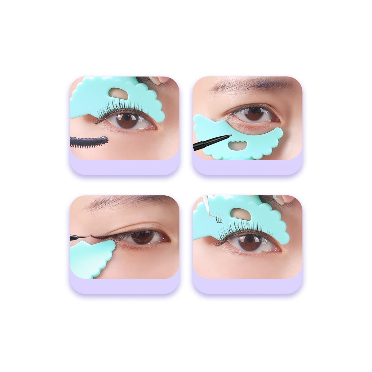 Silikon øyevippebørster mascara stavs 4-pakning med 1 eyeliner sjablong