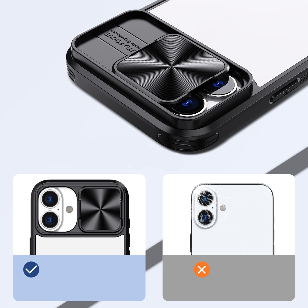 iPhone 16 Hybrid Hülle mit Acryl Rückseite   TPU Bumper   Cam-Slider - Lila / Transparent