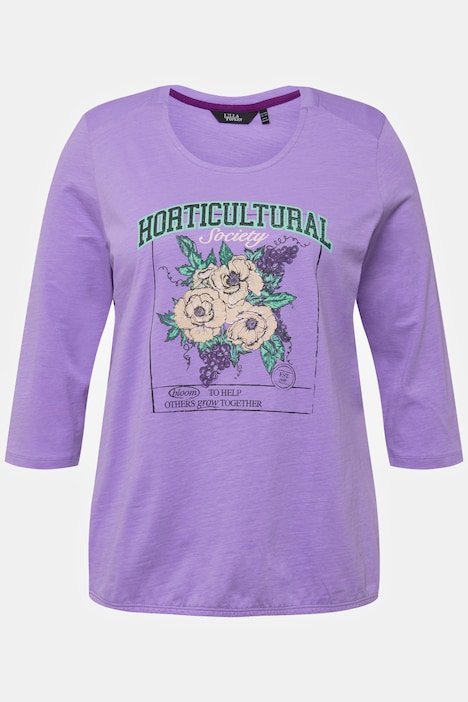 Shirt, Blumenmotiv, Gummisaum, Rundhals, 3/4-Arm