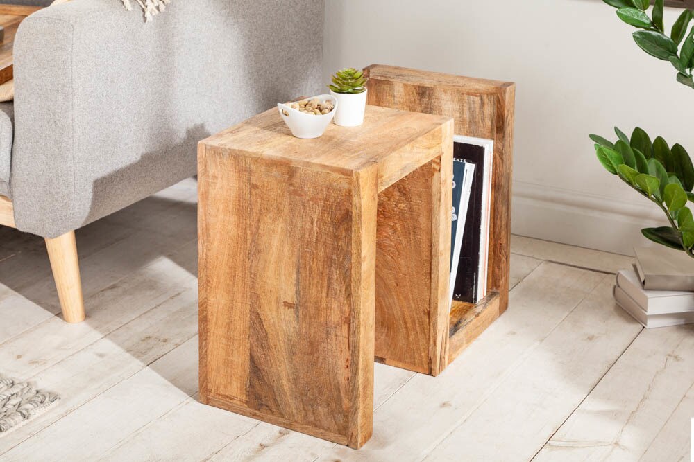 riess-ambiente Beistelltisch S - handgearbeiteter 60cm Mango Massivholz mit Ablage variabel stellbar