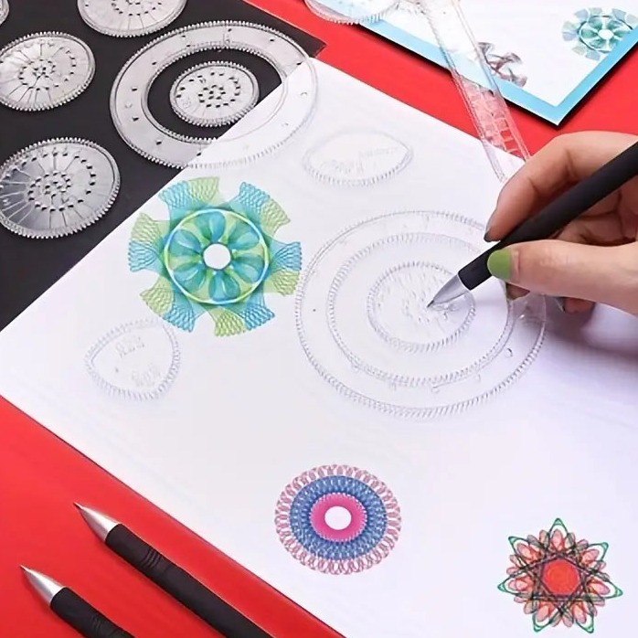 (22-tlg. Set) Spirographen Lineale Zeichen Vorlagen Mandala Zeichenräder Schablonen - Transparent