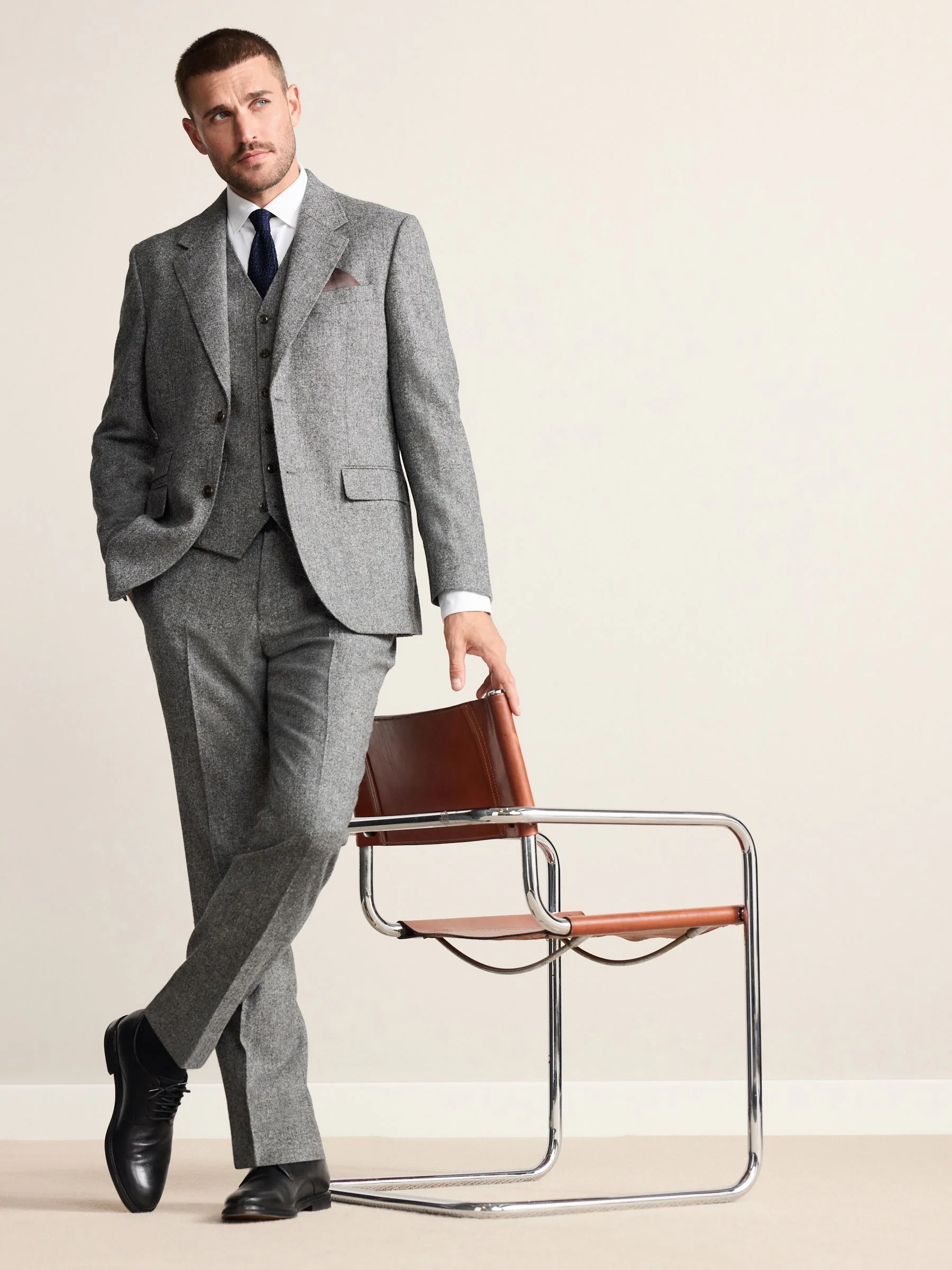 Grijs - Signature Abraham Moon 100% British Wool Donegal Suit Waistcoat