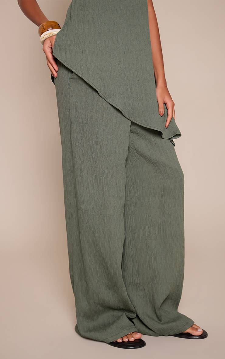Kaki Pantalon Large Texturé Ensemble Coordonné