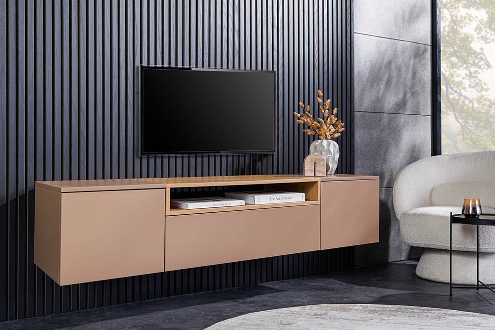 Hängendes TV-Board LOFT 160cm natur grau beige greige drei Fächer mit Schublade