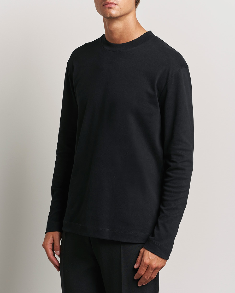 Sunspel Heavy Weight Supima Cotton Long Sleeve T-Shirt Black