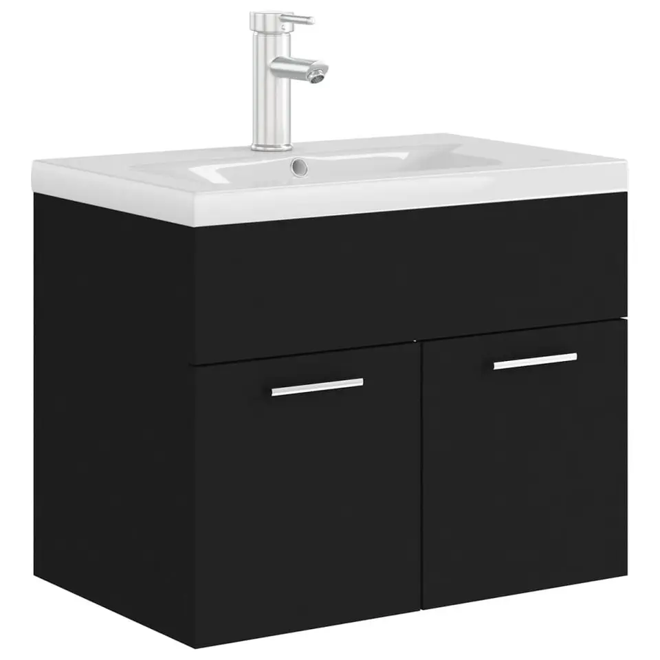 vidaXL - Wastafelkast En Wastafel - Zwart - Bewerkt hout - 60 x 38.5 x 46 cm