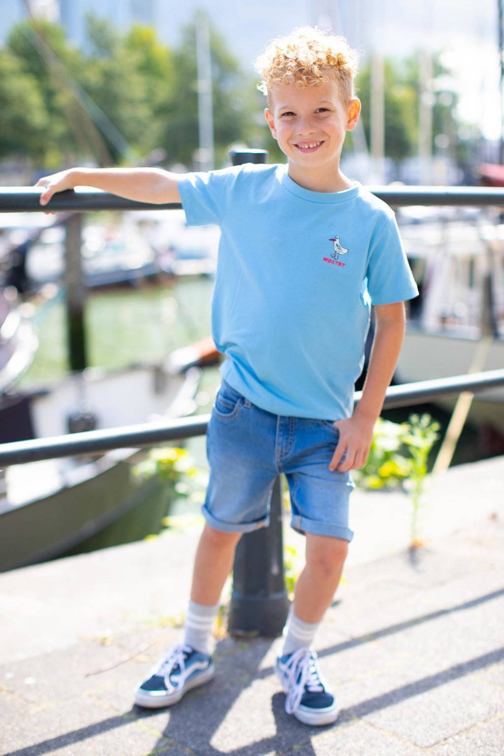 Moodstreet T-shirt met backprint lichtb lauw