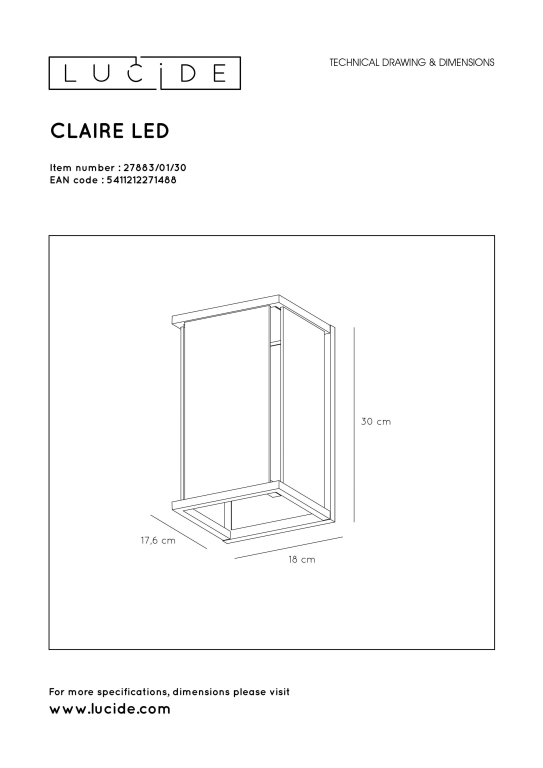 Lucide Claire wandlamp buiten IP54 antraciet