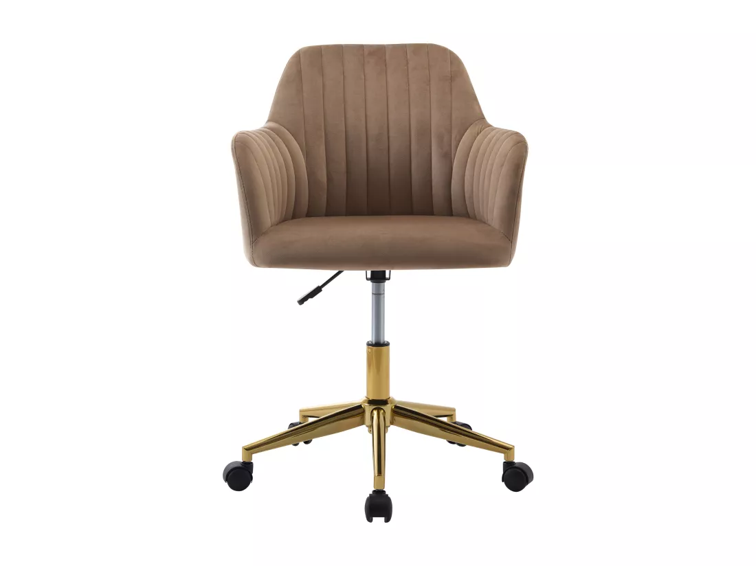 Chaise de bureau - Velours - Beige et doré - Hauteur réglable - ELEANA