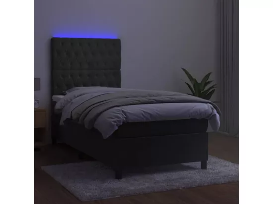 Sommier tapissier et matelas et LED Gris foncé 90x190cm Velours