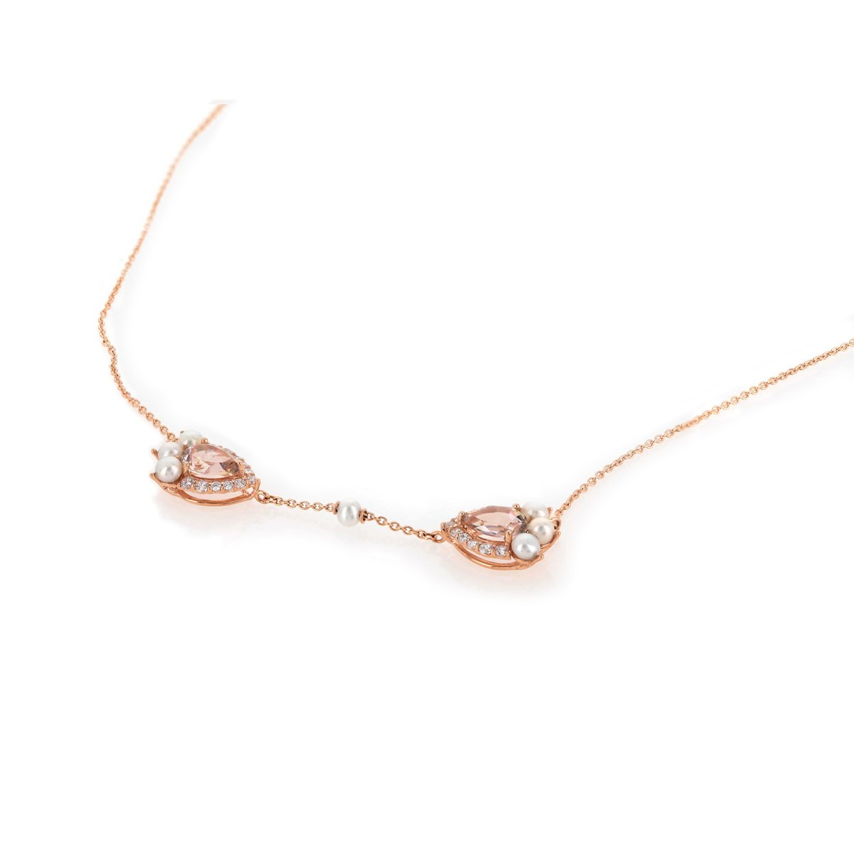 Collier or 375 rose topaze rose zirconia et perle