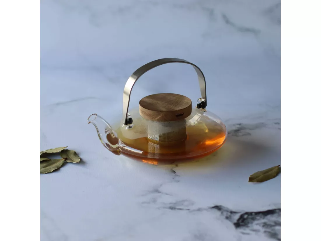 Ogo Living - Theiere Sophia 500ml En Verre Borosilicate Avec Couvercle Acacia