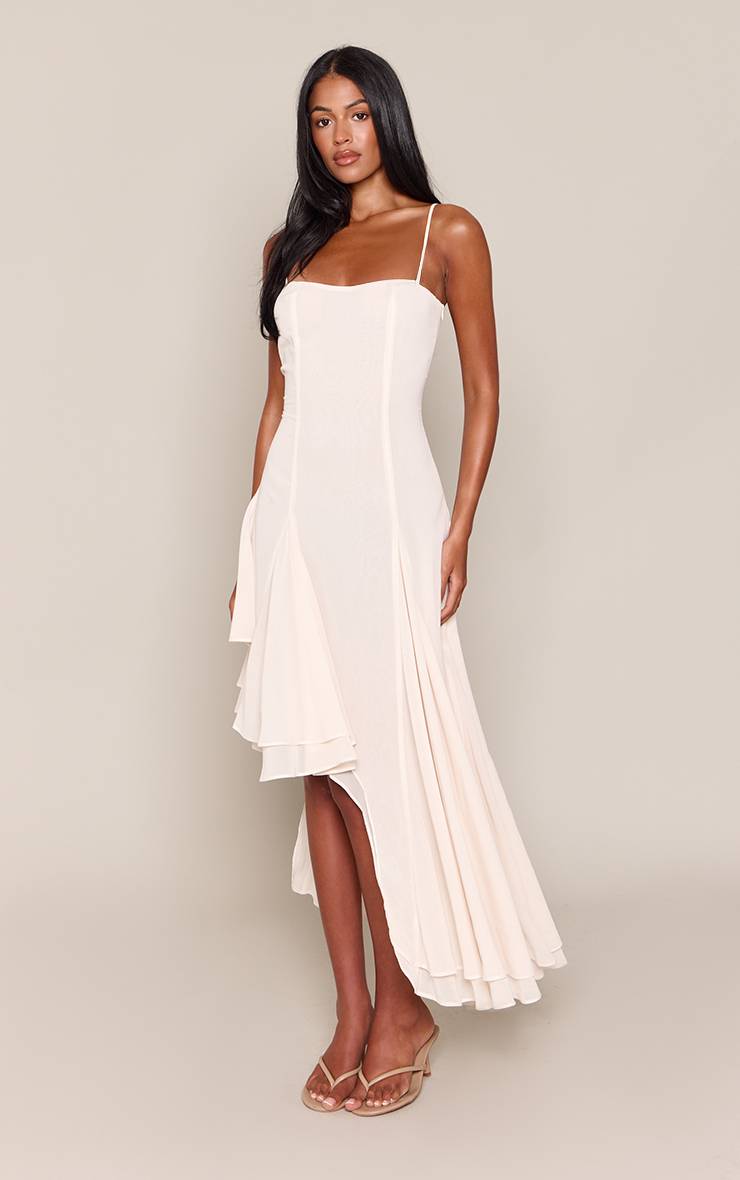 Crème Robe Mi-longue Asymétrique Fluide En Mousseline Contrastée Tall