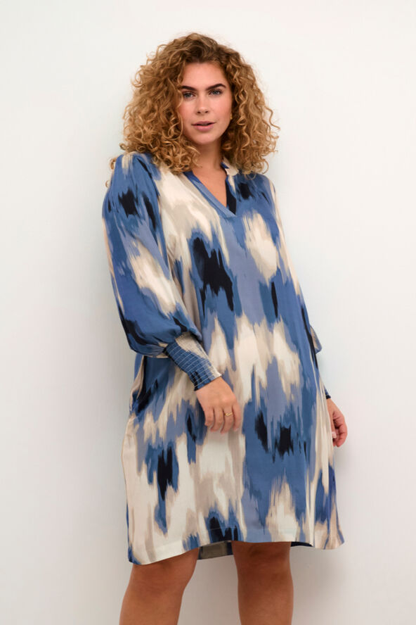 Kaffe Curve KCbella Smock Dress Blue abstract print
