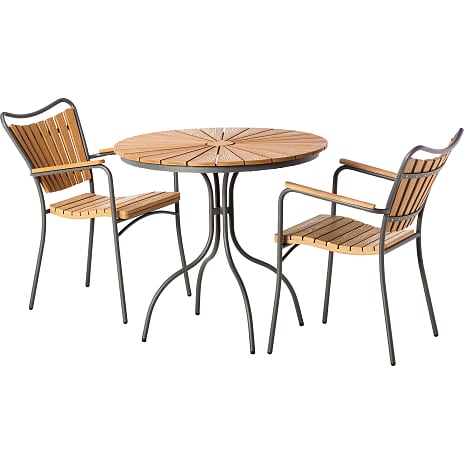 Kerteminde Ø80cm nonwood cafésæt med 2 stole - Teak/Antracit