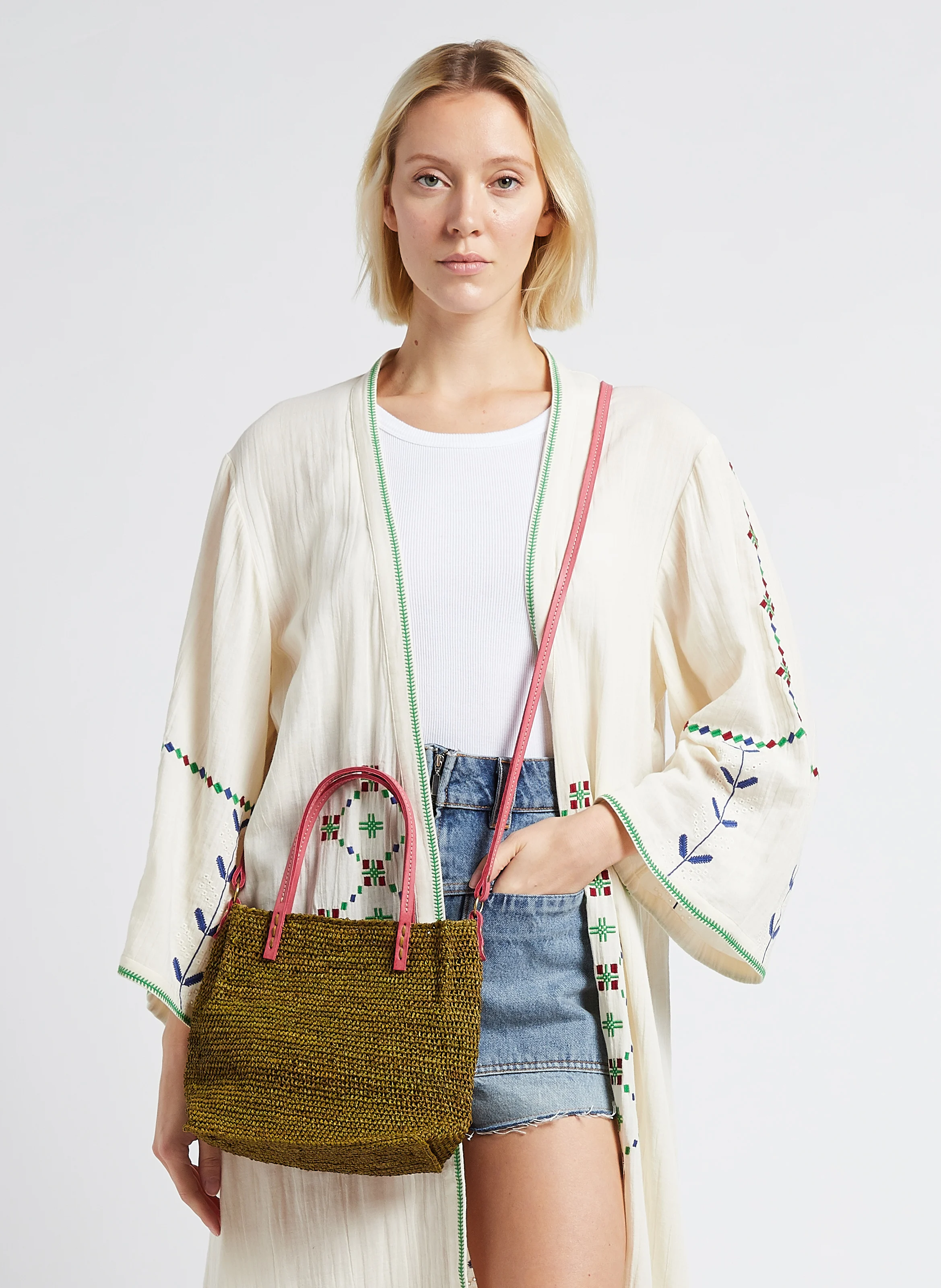 CAMINO XS - Sac porté main en raphia | Marron