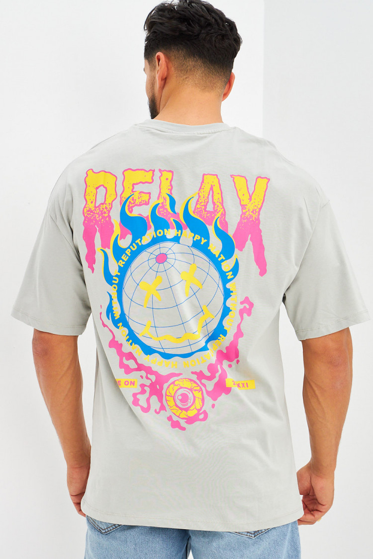 T-shirt logo imprimé smiley terre gris