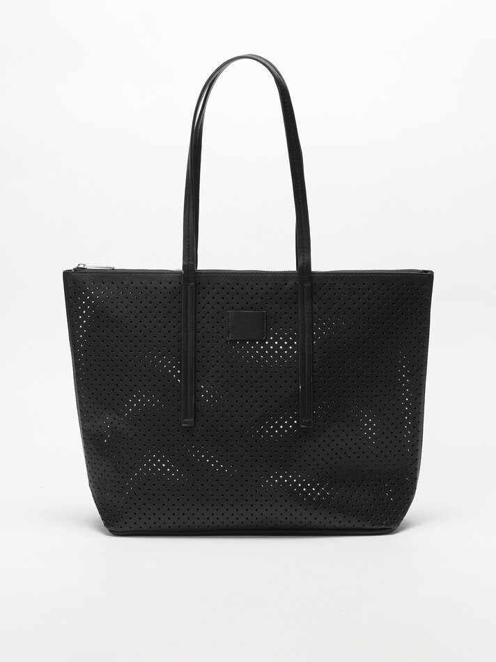 Bolsa maxi shopper em couro sintético recortado - Preta