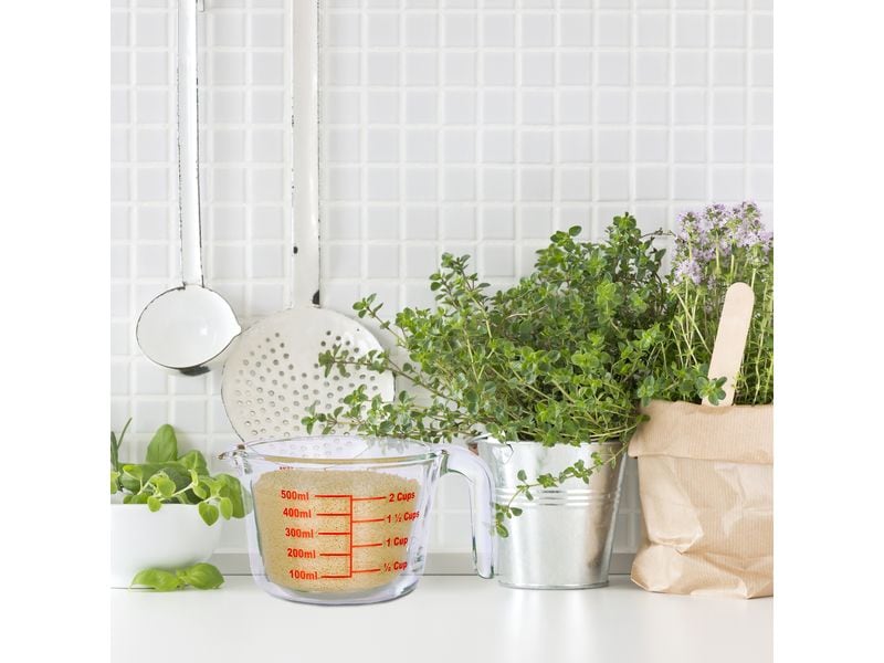 relaxdays Messbecher 500 ml, Rot/Transparent Glasmessbecher