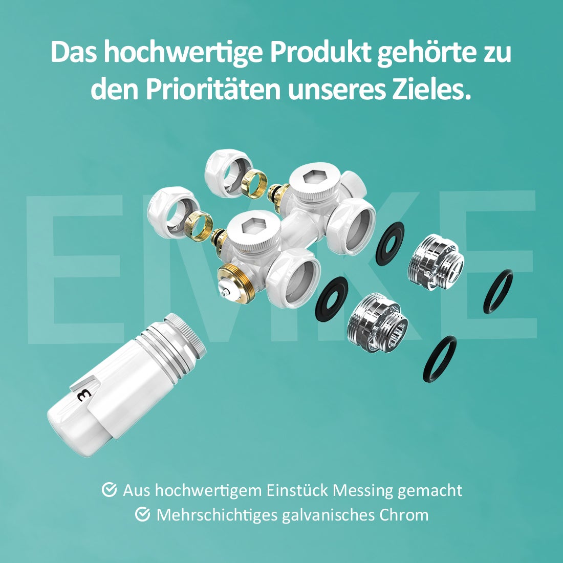 EMKE Radiatorthermostaat Multiblock Set – Aansluitarmatuur met thermostaat voor radiatoren en handdoekradiatoren, verwarmingsaccessoires in hoek- en doorloopuitvoering φ16xG1/2, Wit
