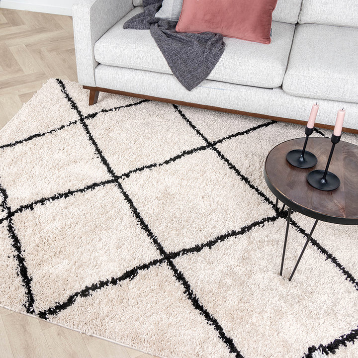 Hoogpolig vloerkleed - Sensa Lines Creme/Zwart | Extra vol!