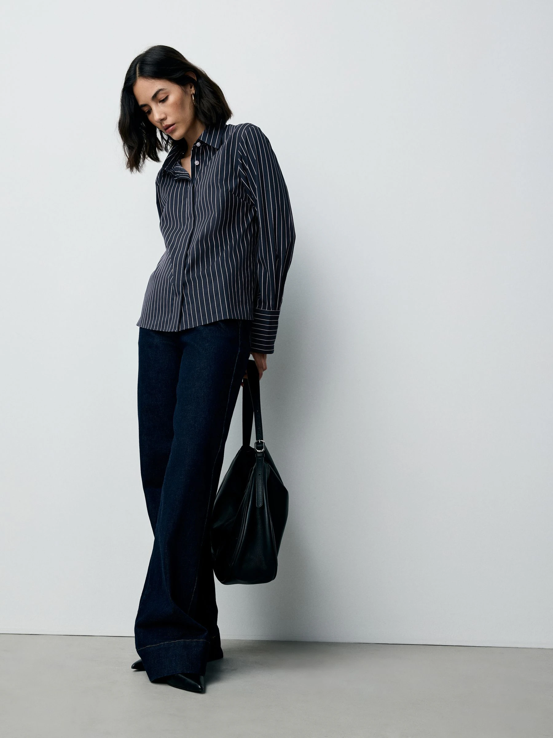Marineblauw gestreept - Fitted Stretch Essential Long Sleeve Shirt