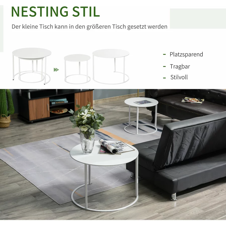 Outsunny Gartentisch 2er Set weiß