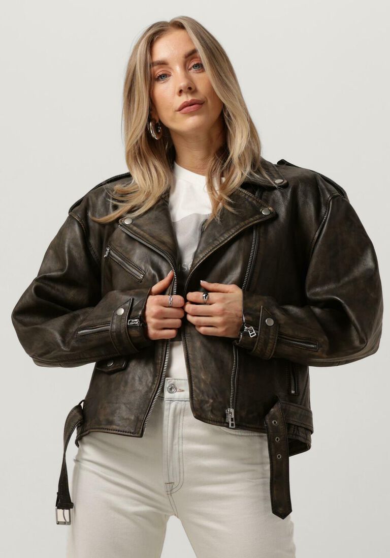 GOOSECRAFT donkergrijze goosecraft leren jas gc galloway biker