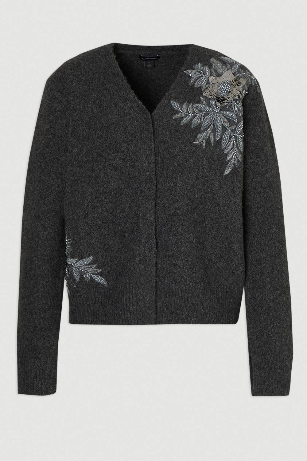 KarenMillen Cardigan Douillet en Mélange de Laine avec Broderies Florales Archive