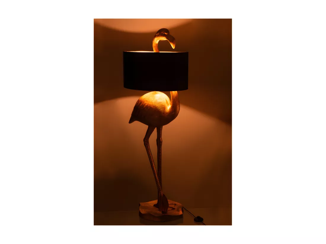 Lampe Flamant Rose Resine Or/Noir - L 55 x l 41 x H 139 cm