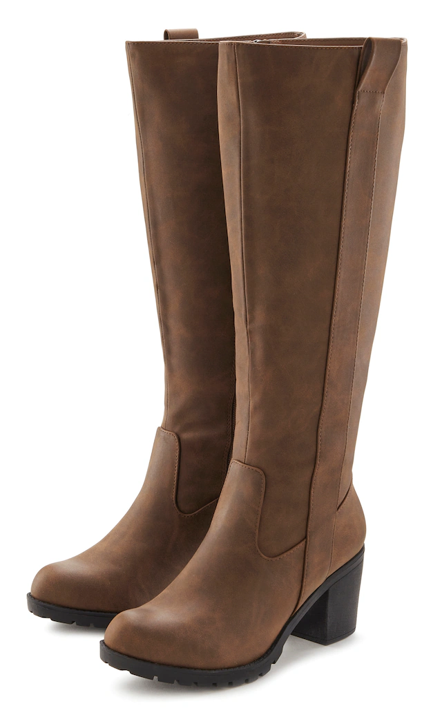 LASCANA Weitschaftstiefel  Stiefel, Stiefelette, langer Stiefel, Blockabsatz, Cowboy Stil VEGAN