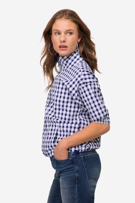 Karobluse, oversized, Seersucker, Troyerkragen, Halbarm, OEKO-TEX
