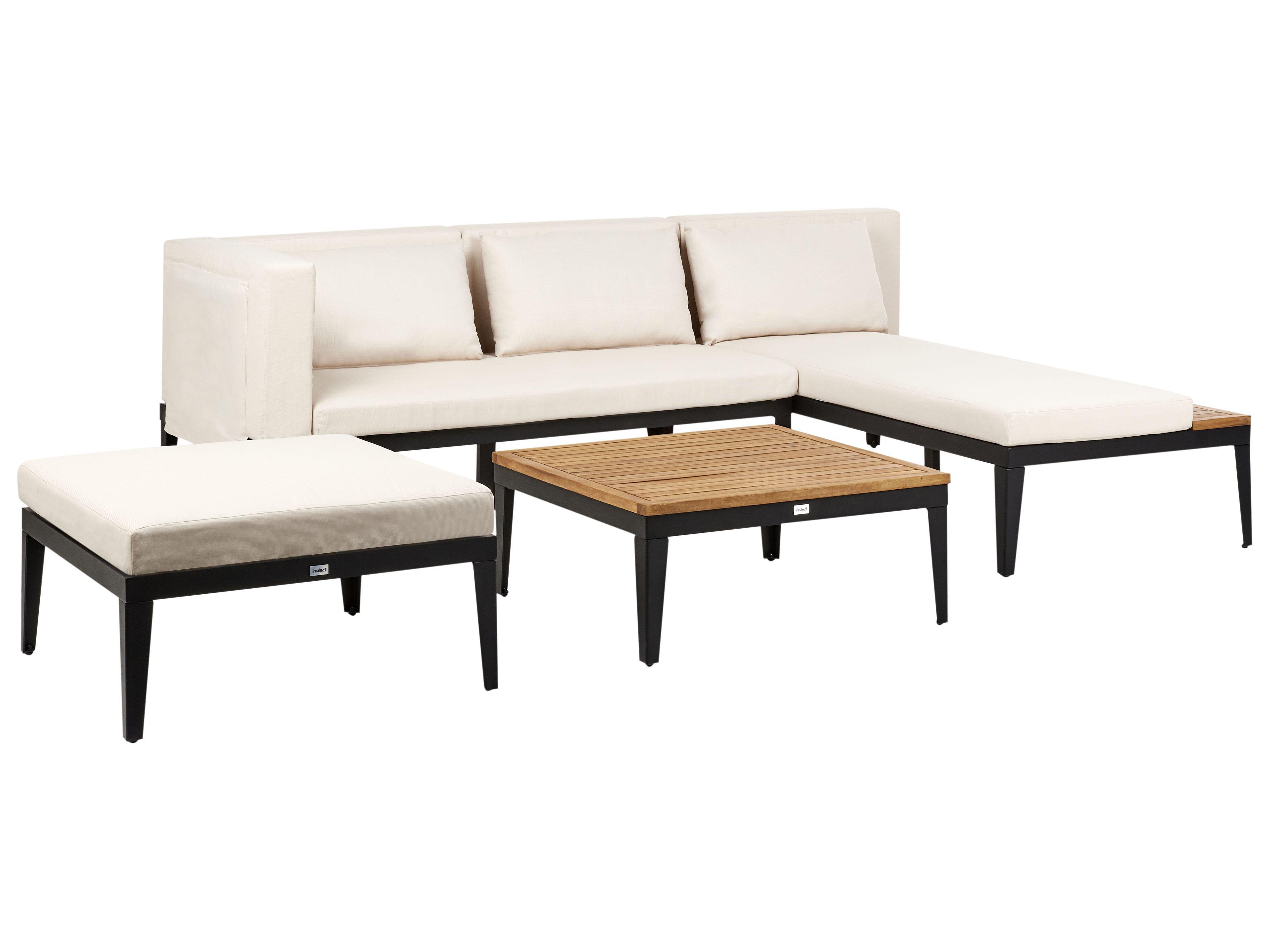 Loungeset met tafel en ottomaan 3-zits BRACCIANO linkszijdig Gecertificeerd acaciahout Lichtbeige