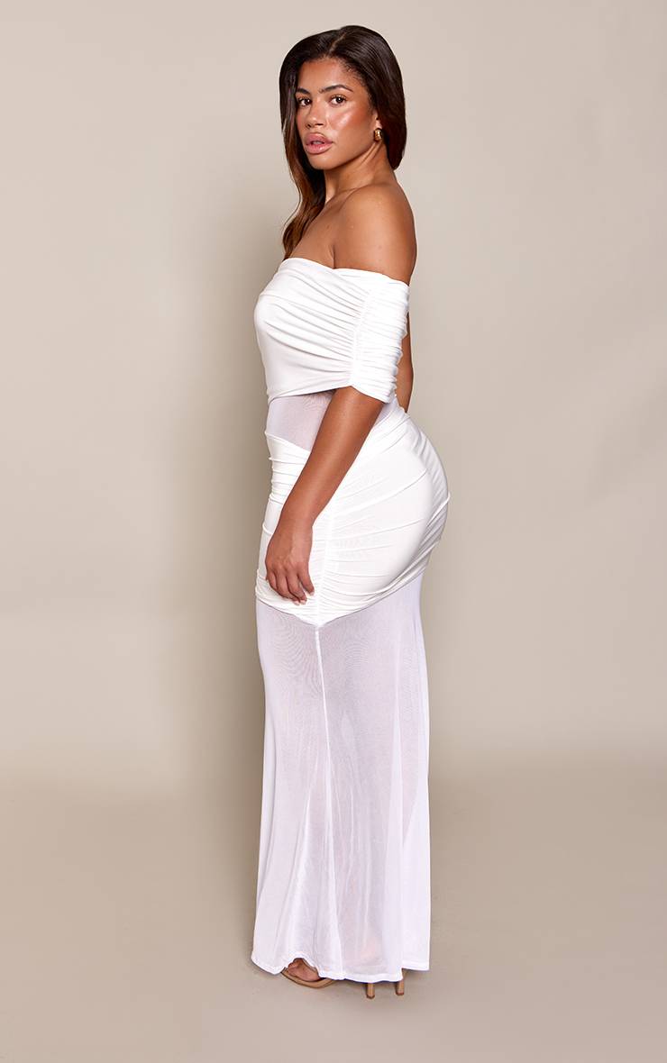 Crème Robe Mini Moulante Asymétrique À Empiècement En Résille Et Fronces
