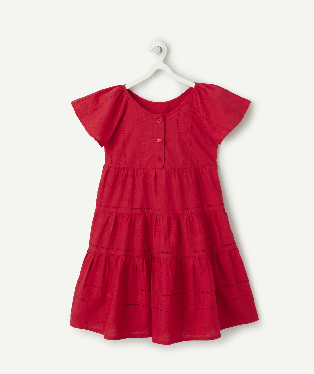 robe manches courtes fille rouge avec broderies anglaises