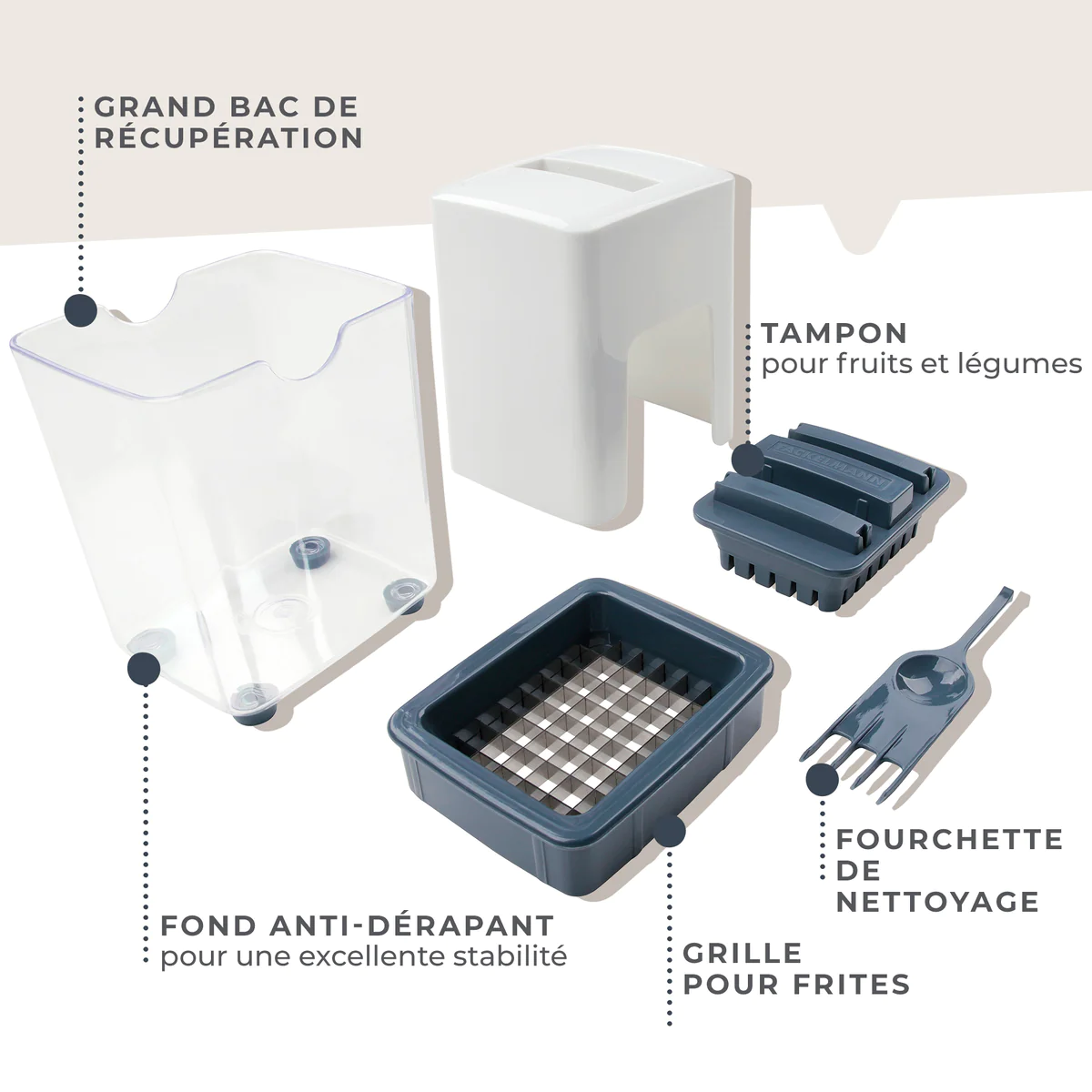 Coupe frites manuel avec récipient et brosse de nettoyage Easy Prepare