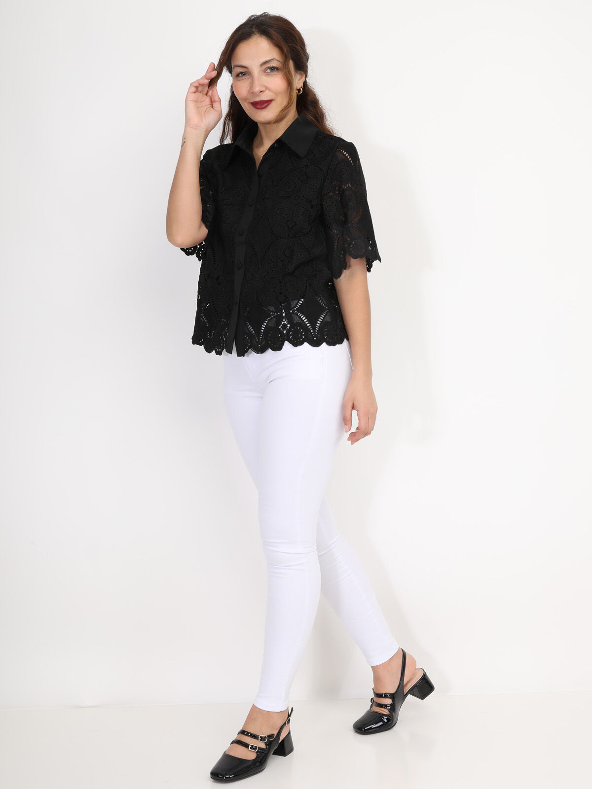 Chemise en dentelle crochet- Noir